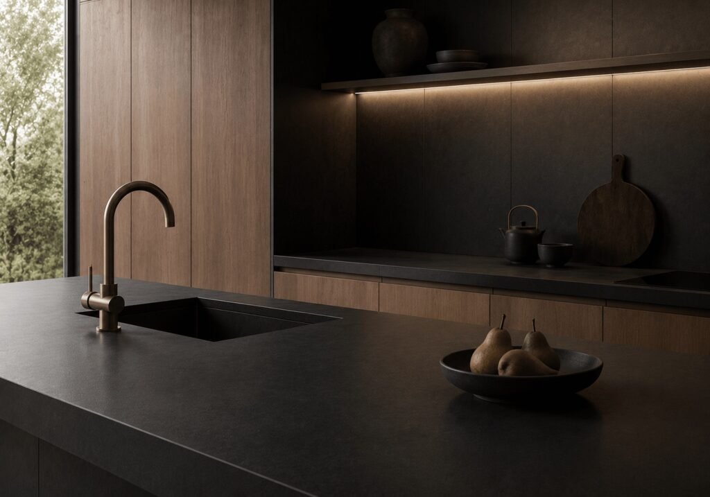 A near-black kitchen worktop in Monolith Notte