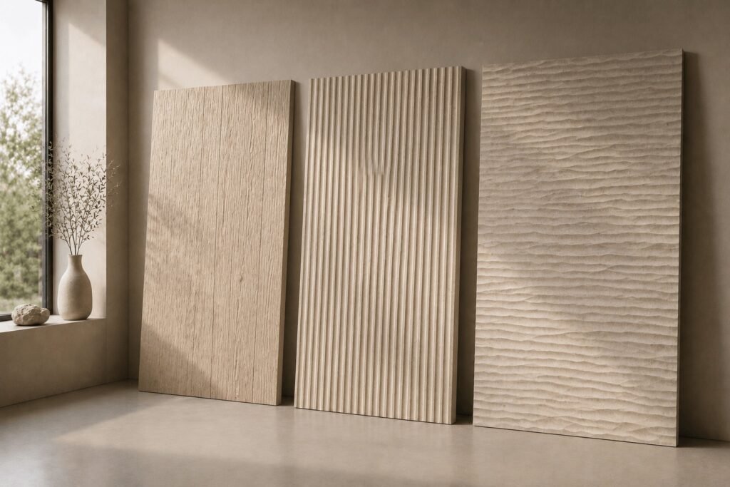 Linea collection textured slabs in raking light