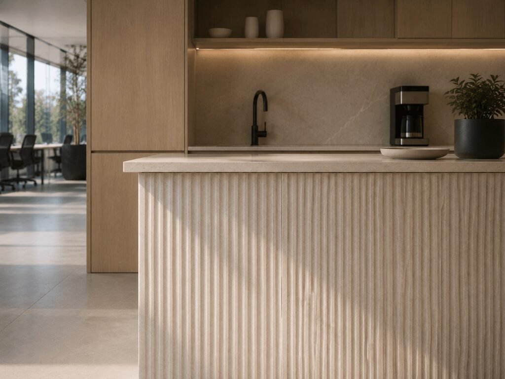 Ribbed stone tea point counter front