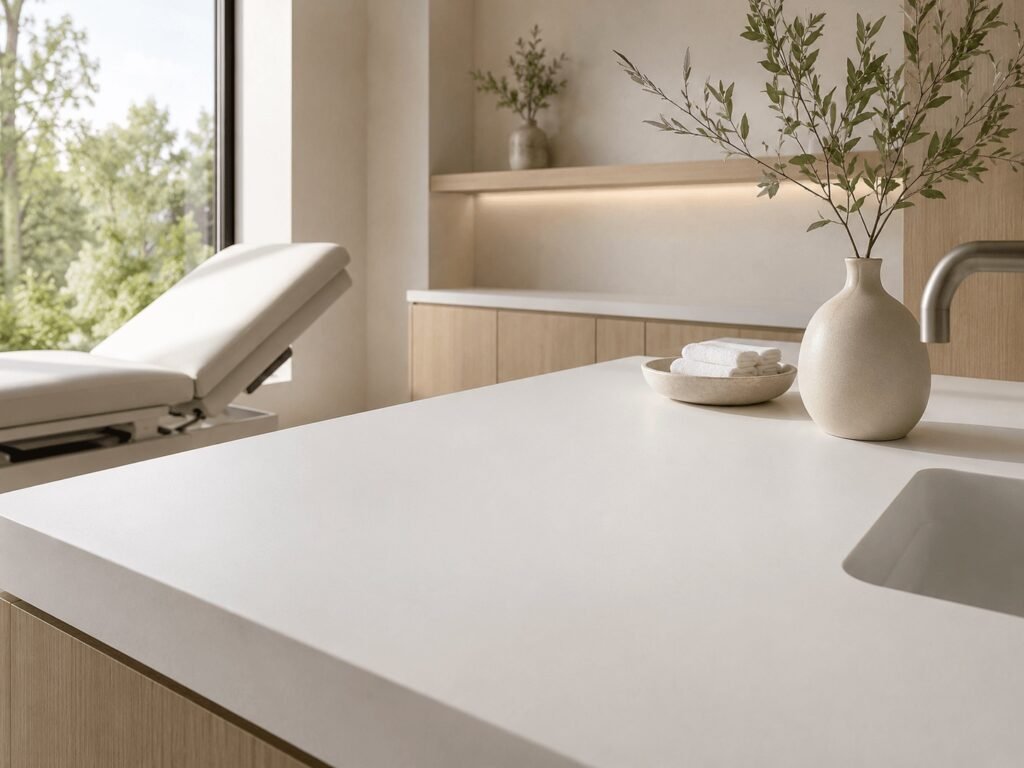 White stone treatment room counter